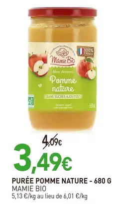 naturéO MAMIE BIO Purée pomme nature - 680 g offre