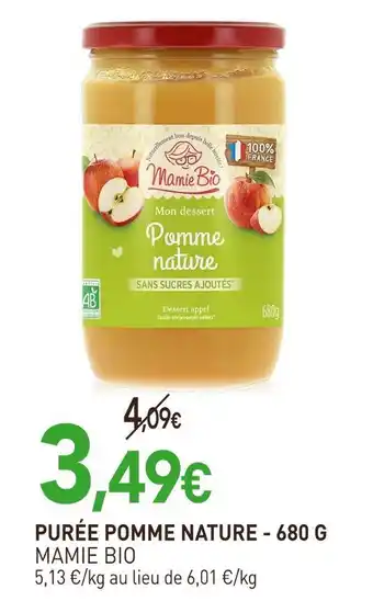 naturéO MAMIE BIO Purée pomme nature - 680 g offre