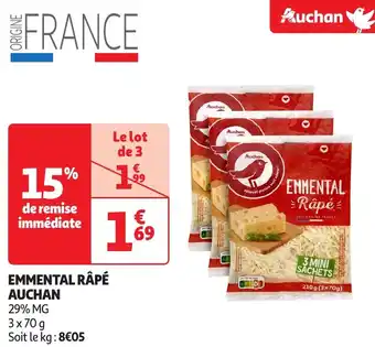 Auchan Auchan emmental râpé Soit le kg: 8€05 offre