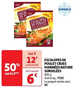 Auchan Escalopes de poulet crues, marinées nature surgelé offre