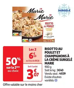 Auchan Marie risotto au poulet et champignons à la crème surgelé offre