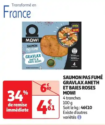 Auchan Mowi saumon pas fume gravlax aneth & baies roses offre