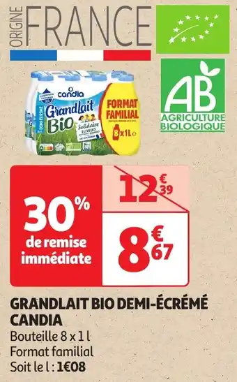 Auchan Candia grandlait bio demi-écrémé offre