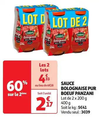 Auchan Panzani sauce bolognaise pur boeuf offre