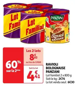 Auchan Panzani ravioli bolognaise offre