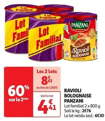 Auchan Panzani ravioli bolognaise offre