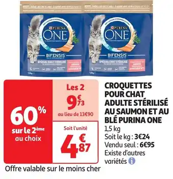 Auchan Blé purina one Croquettes pour chat adulte stérilisé au saumon et au offre