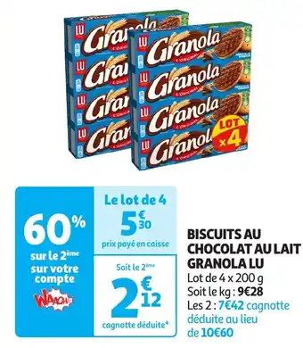 Auchan Granola lu biscuits au chocolat au lait offre