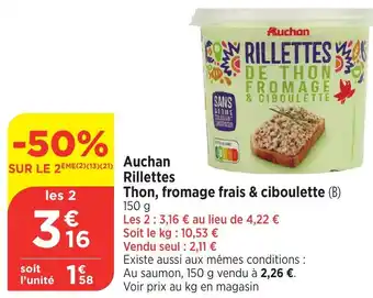 Bi1 AUCHAN Rillettes Thon, fromage frais & ciboulette offre