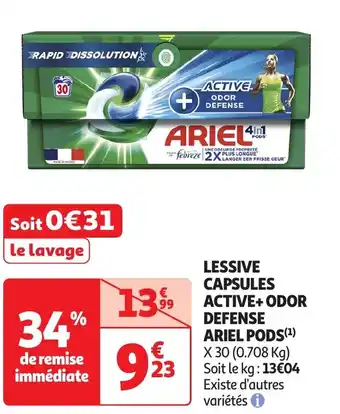 Auchan Ariel pods lessive capsules active+ odor defense offre