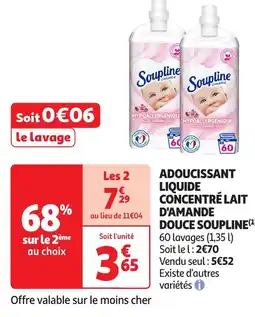 Auchan Soupline adoucissant liquide concentré lait d'amande douce offre