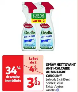 Auchan Carolin spray nettoyant anti-calcaire au vinaigre offre