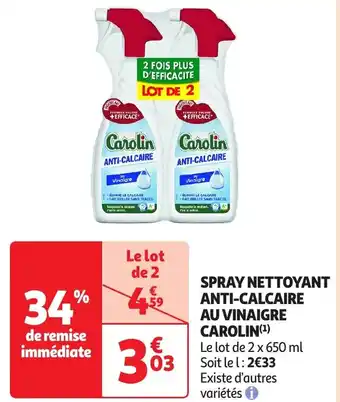 Auchan Carolin spray nettoyant anti-calcaire au vinaigre offre