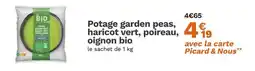 Picard Le Bio Potage garden peas, haricot vert, poireau, oignon bio offre