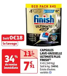 Auchan Finish capsules lave-vaisselle ultimate plus offre