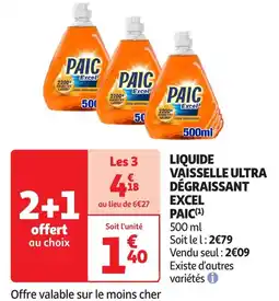 Auchan Paic liquide vaisselle ultra dégraissant excel offre