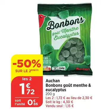 Bi1 AUCHAN Bonbons goût menthe & eucalyptus offre