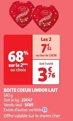 Auchan Boite coeur lindor lait offre