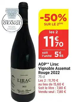 Bi1 LIRAC AOP Vignoble Assemat Rouge 2022 offre