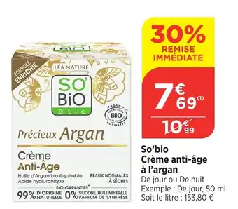 Bi1 SO'BIO Crème anti-âge à l'argan offre