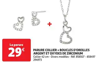 Auchan Parure collier + boucles d'oreilles argent et oxydes de zirconium offre