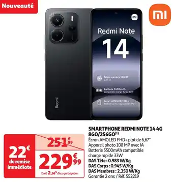 Auchan Redmi note smartphone redmi note 144G 8GO/256GO offre