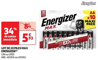 Auchan Energizer lot de 10 piles max offre