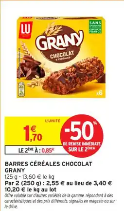 Intermarché Contact GRANY Barres céréales chocolat offre