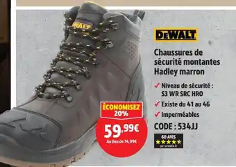 Screwfix DEWALT Chaussures de sécurité montantes Hadley marron offre