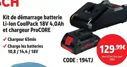 Screwfix BOSCH Kit de démarrage batterie Li-Ion CoolPack 18V 4,0Ah et chargeur ProCORE offre