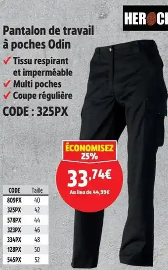 Screwfix Pantalon de travail à poches Odin offre