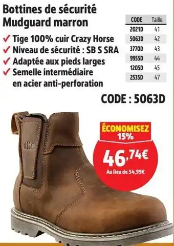 Screwfix Bottines de sécurité Mudguard marron offre