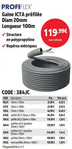 Screwfix PROFIFLEX® Gaine ICTA préfilée Diam 20mm Longueur 100m offre