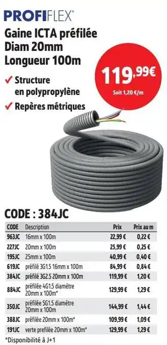 Screwfix PROFIFLEX® Gaine ICTA préfilée Diam 20mm Longueur 100m offre