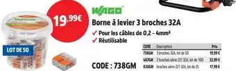 Screwfix WAGO Borne à levier 3 broches 32A offre