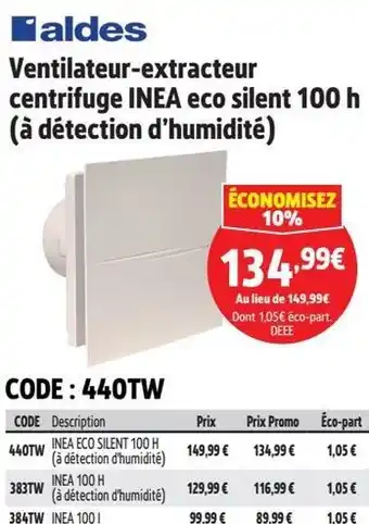 Screwfix ALDES Ventilateur-extracteur centrifuge INEA eco silent 100 h (à détection d'humidité) offre