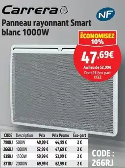 Screwfix CARRERA Panneau rayonnant Smart blanc 1000W offre