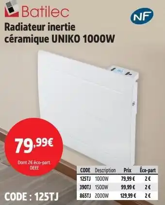 Screwfix BARILEC Radiateur inertie céramique UNIKO 1000W offre