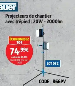 Screwfix ERBAUER Projecteurs de chantier avec trépied: 20W-2000lm offre