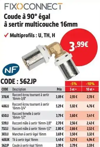 Screwfix FIXOCONNECT Coude à 90° égal à sertir multicouche 16mm offre