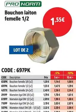 Screwfix PRO NORM Bouchon laiton femelle 1/2 offre