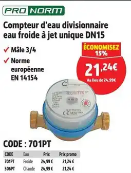 Screwfix PRO NORM Compteur d'eau divisionnaire eau froide à jet unique DN15 offre