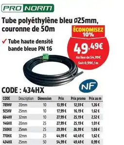 Screwfix PRO NORM Tube polyéthylène bleu 025mm, couronne de 50m offre