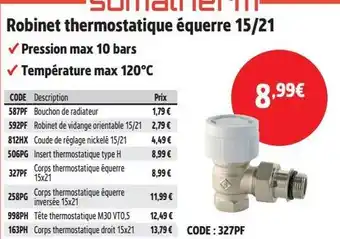 Screwfix SOMATHERM Robinet thermostatique équerre 15/21 offre