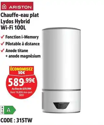 Screwfix ARISTON Chauffe-eau plat Lydos Hybrid Wi-Fi offre