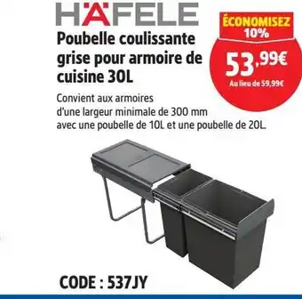 Screwfix HAFELE Poubelle coulissante grise pour armoire de cuisine offre