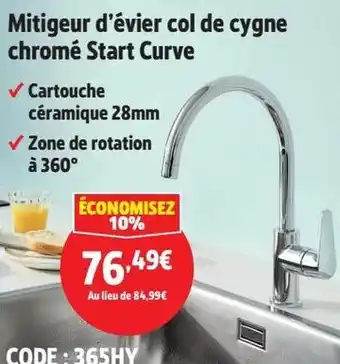 Screwfix Mitigeur d'évier col de cygne chromé Start Curve offre