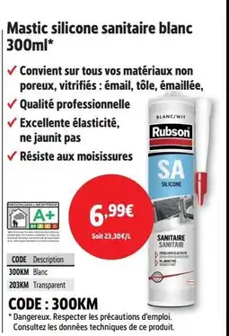 Screwfix RUBSON Mastic silicone sanitaire blanc offre