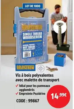 Screwfix GOLD SCREW Vis à bois polyvalentes avec malette de transport offre