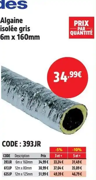 Screwfix ALDES Algaine isolée gris 6m x 160mm offre